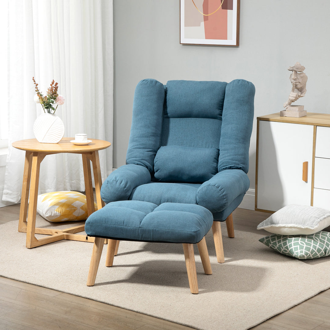 Occasional Recliner with Ottoman, 3-Position Adjustable, Blue