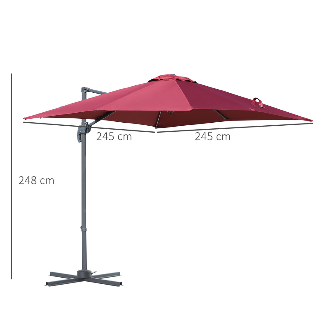 2.5 x 2.5m Cantilever Paraso Patio Offset l Umbrella Hanging Sun Shade Canopy Shelter 360¡ Rotation with Cross Base - Red