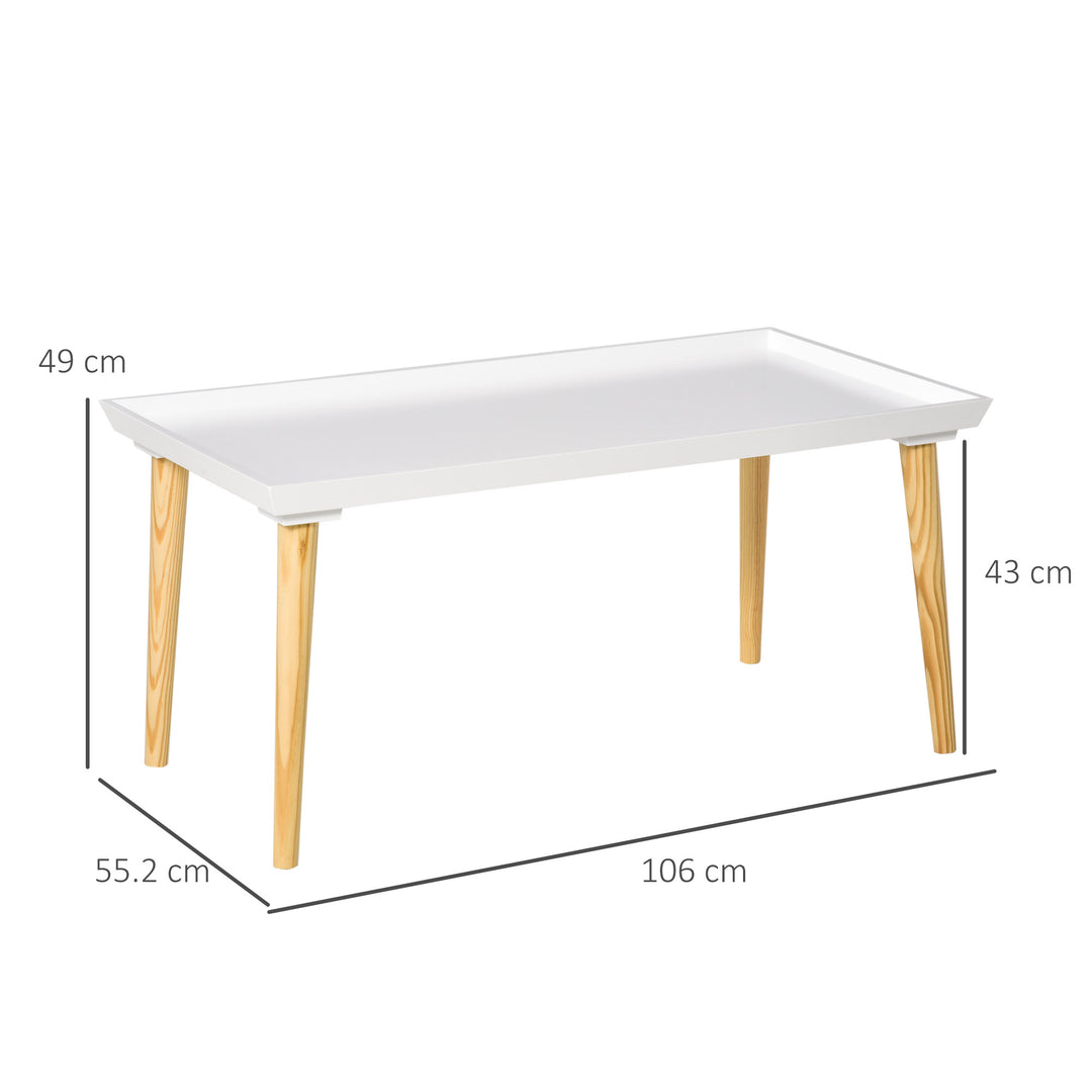 Tray Top Coffee Table for Living Room Conference Home Office Modern Simple Rectangle Cocktail Tea Wooden Legs White