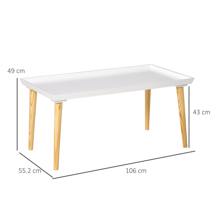 Tray Top Coffee Table for Living Room Conference Home Office Modern Simple Rectangle Cocktail Tea Wooden Legs White