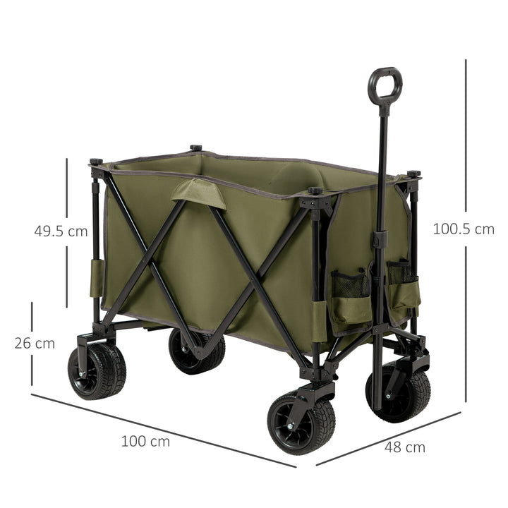 Outsunny Folding Garden Trolley on Wheels, Collapsible Camping Trolley, Outdoor Utility Wagon with Steel Frame and Oxford Fabric, Green