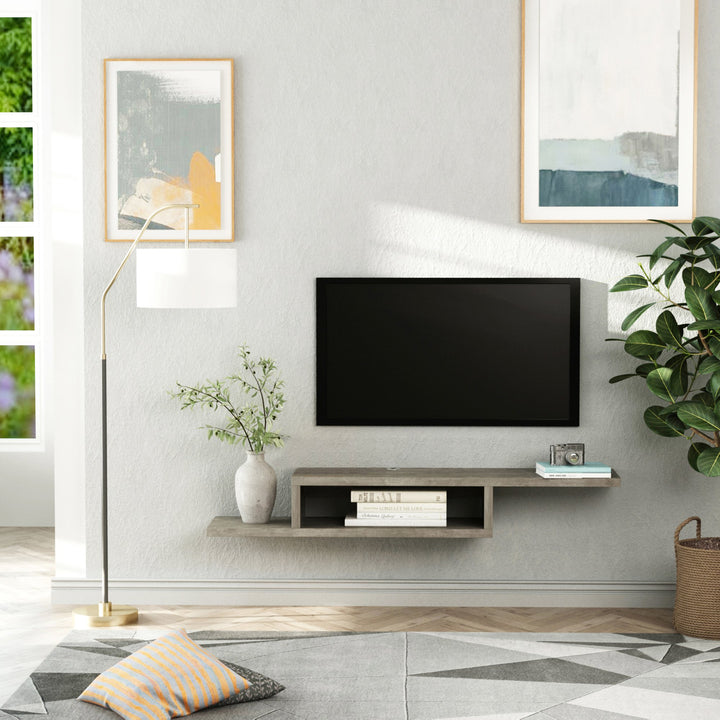 HOMCOM Wall Mounted Media Console, Floating TV Stand Component Shelf, Entertainment Center Unit, Grey