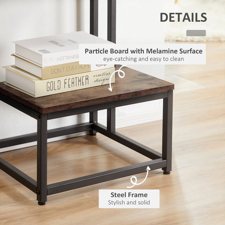 Side Table, Double Layer End Table, Modern Coffee Table with Steel Frame and Adjustable Non-Slip Feet for Living room, Bedroom, Rustic Brown