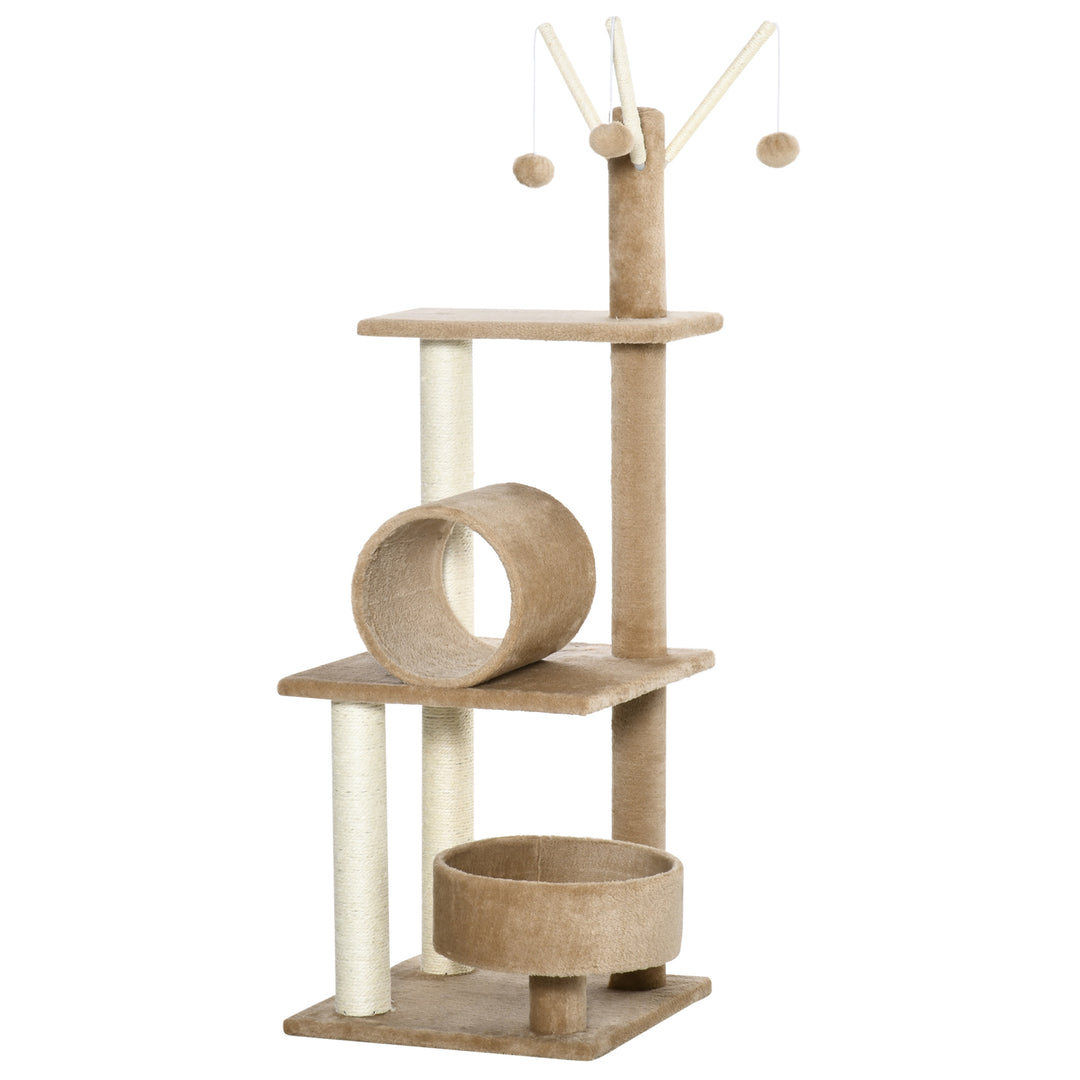 Cat Tree Tower Scratching Post Interactive Ball Toy Brown