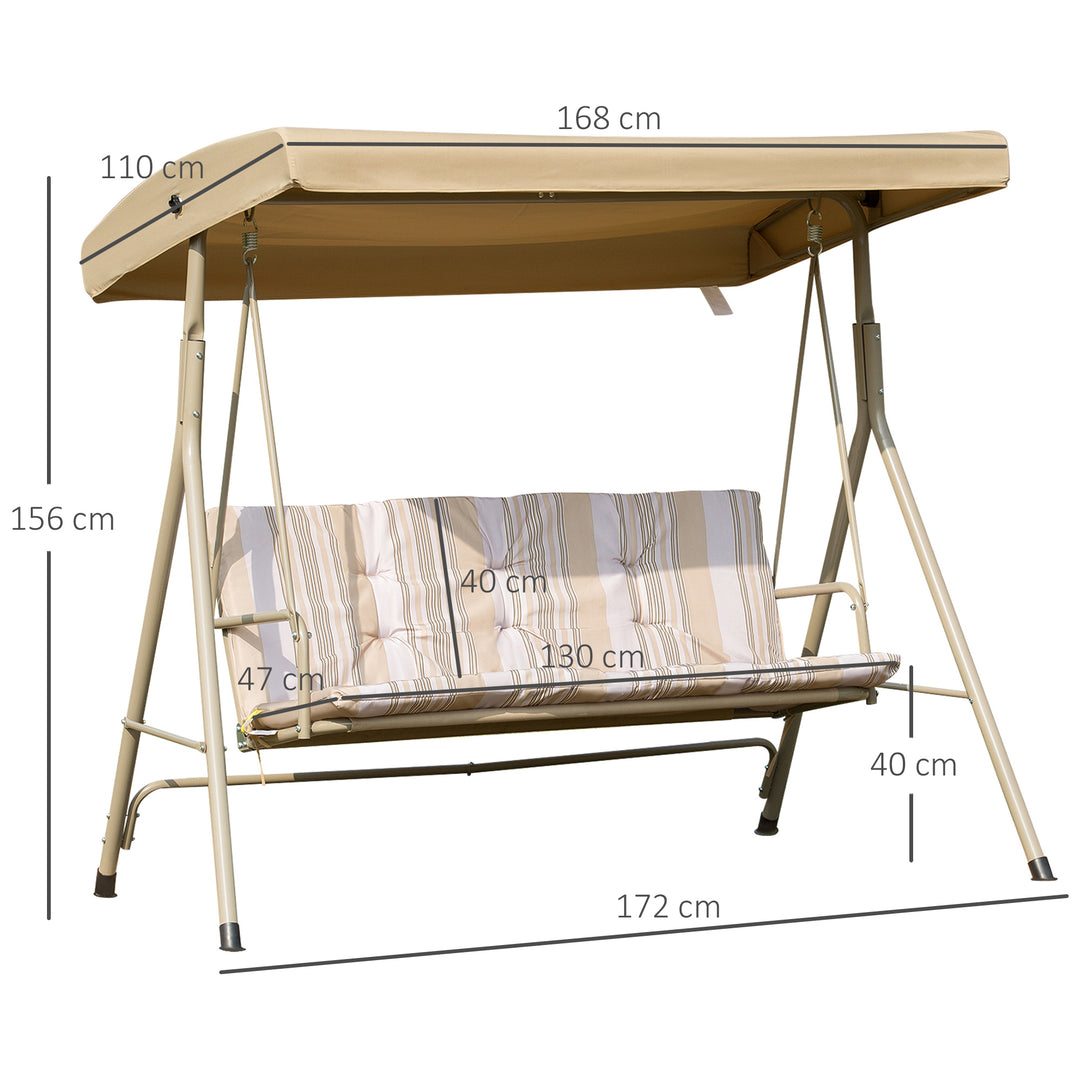 3 Seater Garden Swing Chair Patio Rocking Bench w/ Tilting Canopy, Removable Cushion, Light Brown Top, Brown
