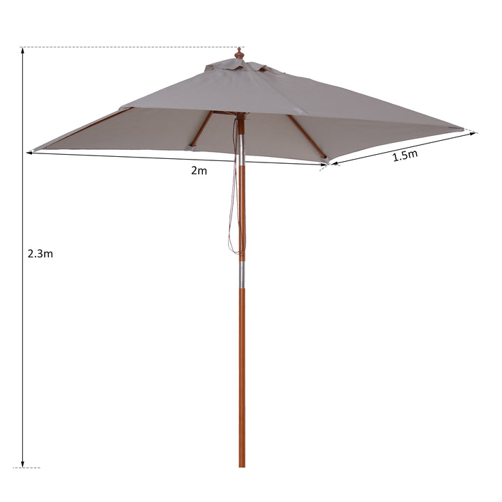 2m x 1.5m Patio Garden Parasol Sun Umbrella Sunshade Canopy Outdoor Backyard Furniture Fir Wooden Pole 6 Ribs Tilt Mechanism - Grey