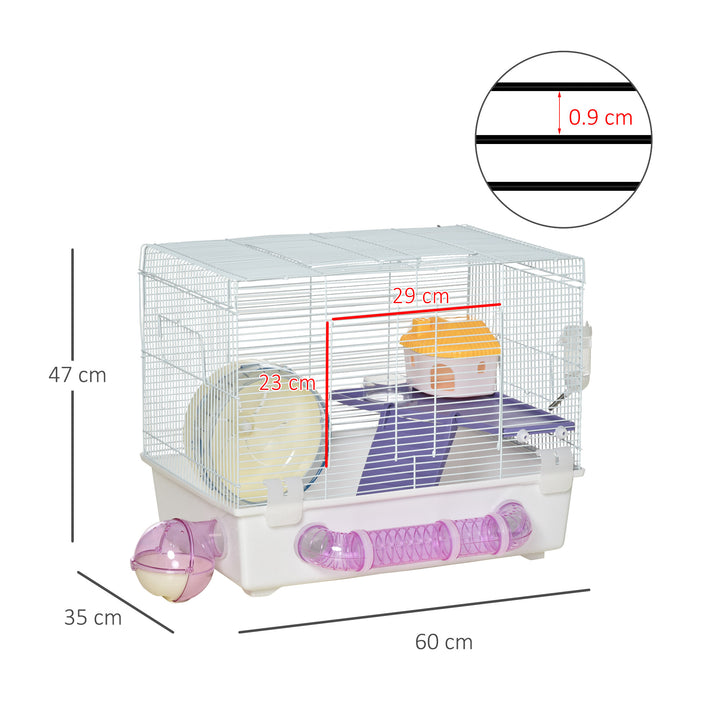 PawHut Hamster Cage, Gerbil Haven, Multi-storey Rodent House, Small Animal Habitats, Large Hide-out, w/ Water Bottle, White