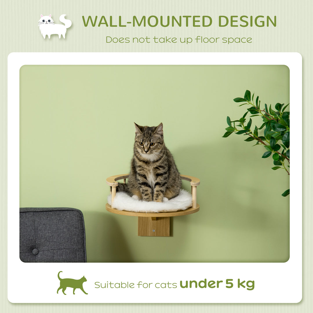 Cat Shelf Wall Mounted Cat Tree Kitten Bed Cat Perch with Cushion, Guardrails for Indoor Cats, 34 x 34 x 10.5 cm, Beige