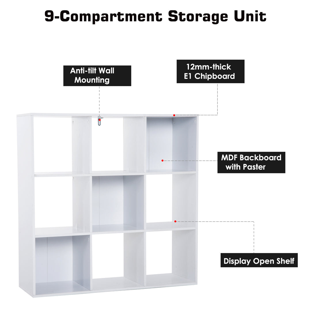 Wooden 9 Cube Storage Unit w/3 Tier Shelves Organiser Display Rack Living Room Bedroom Furniture - White