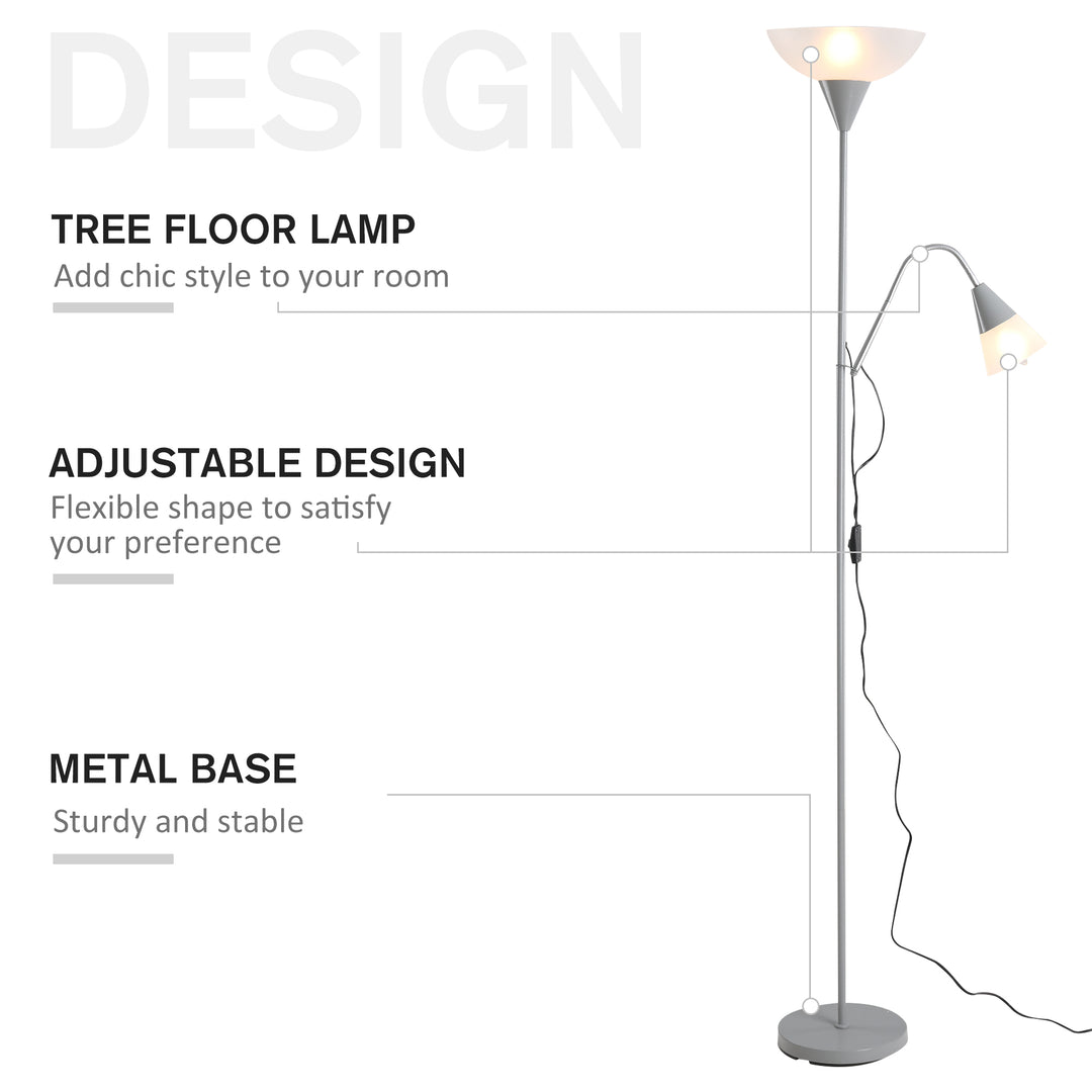 Modern Floor Reading Lamp 2 Adjustable Heads Light Steel Base Living Room Bedroom Office, 179.5cm