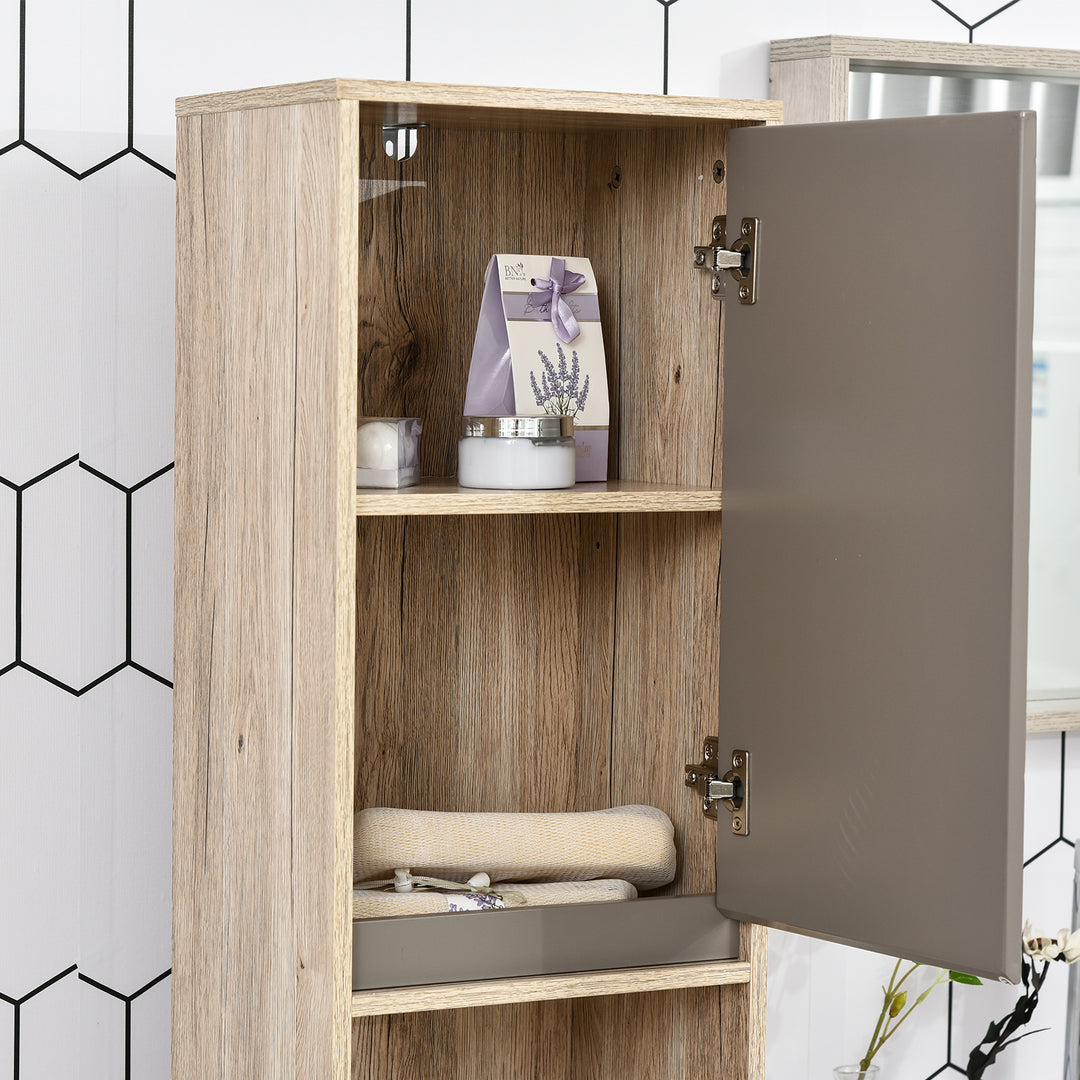 Freestanding Bathroom Storage Cabinet w/ 2 Cupboards 2 Compartments Home Organisation Anti-Tipping Elevated Base 30L x 24W x 170Hcm Grey&Brown