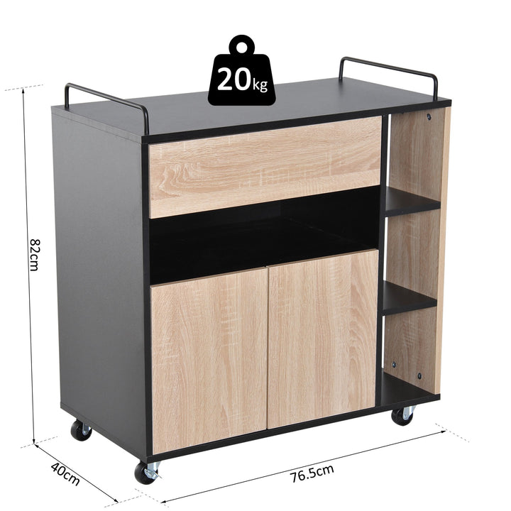 Rolling Kitchen Island, 76.5Wx40Dx82H cm-Oak/Black Colour