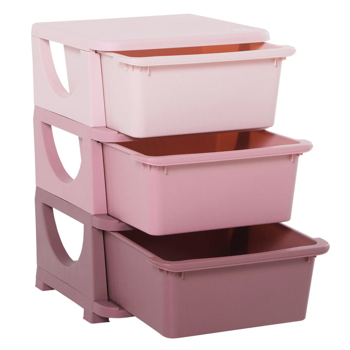 Kids Storage Units with Drawers 3 Tier Chest Vertical Dresser Tower Toy Organizer for  Nursery Playroom Kindergarten Pink