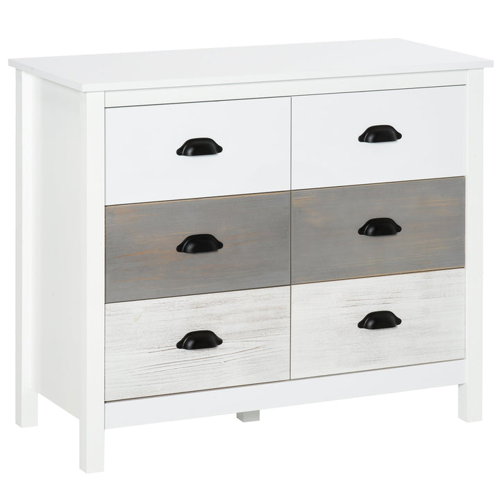 Side Cabinet Home Organizer with 6 Storage Drawer Unit, Round Handle for Bedroom, Living Room