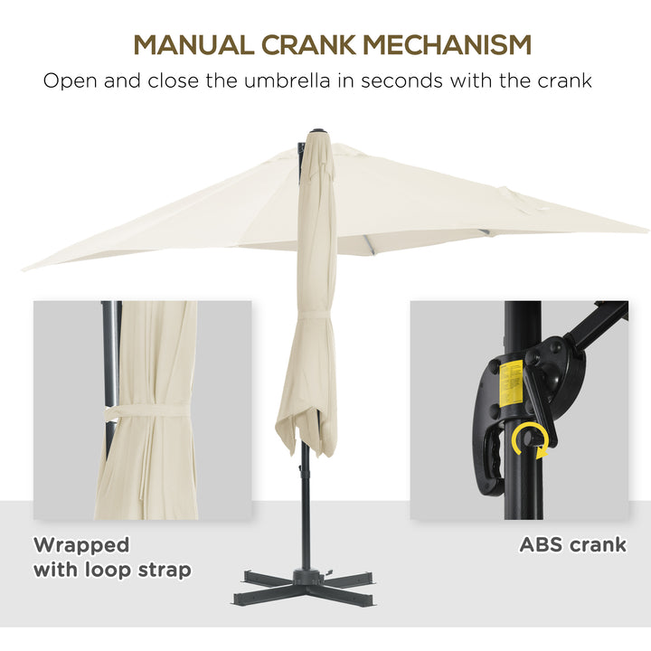 2.5 x 2.5m Patio Offset Parasol Umbrella Cantilever Hanging Aluminium Sun Shade Canopy Shelter 360° Rotation w/Crank Handle, Cream White