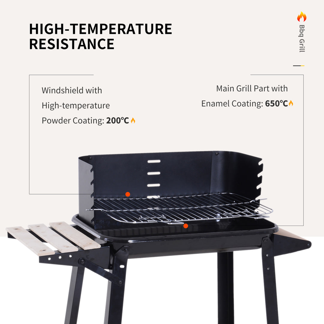 BBQ Grill Trolley Charcoal BBQ Barbecue Grill Outdoor Patio Garden Heating Smoker with Side Trays Storage Shelf and Wheels