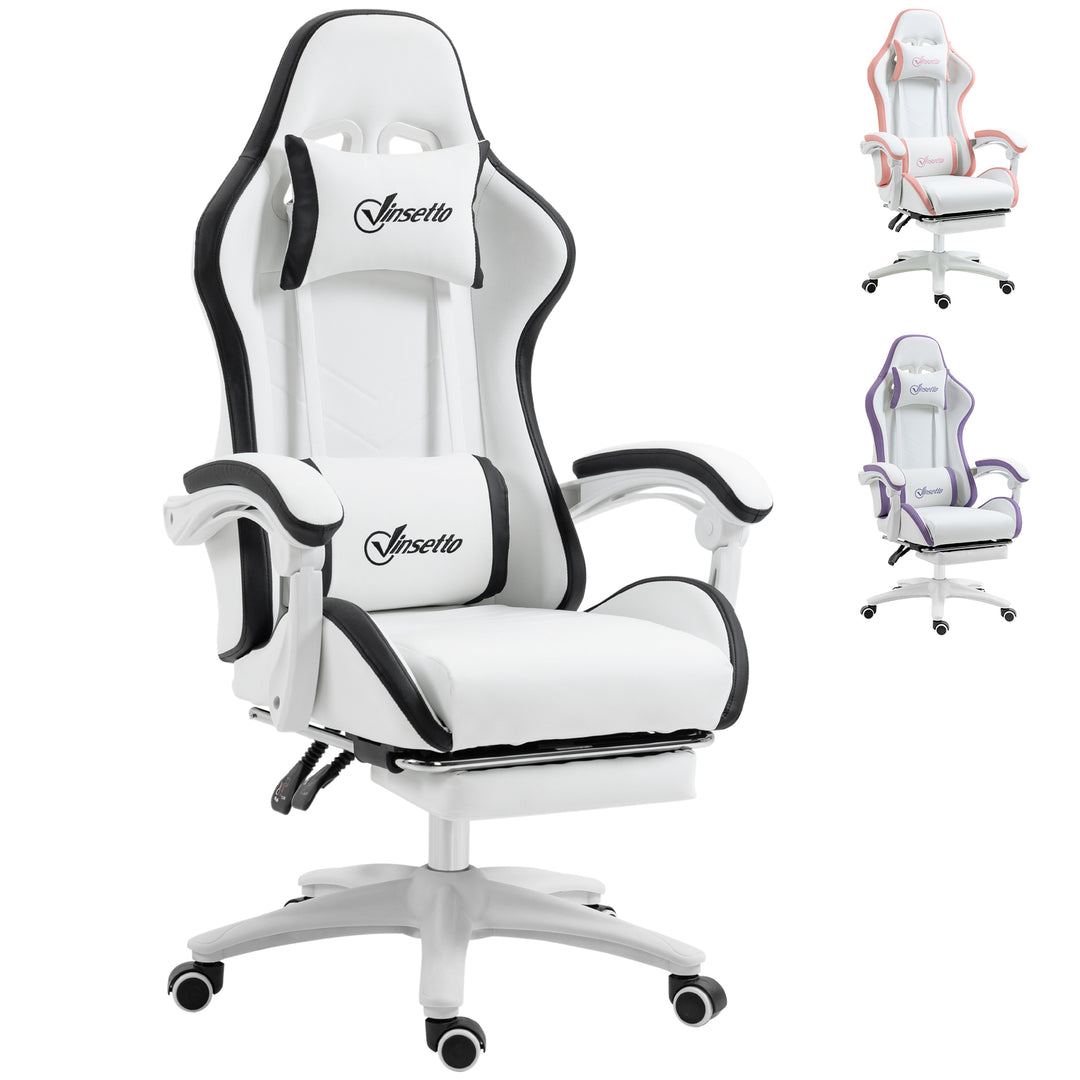 Vinsetto Racing Gaming Chair, Reclining PU Leather Computer Chair with 360 Degree Swivel Seat, White and Black