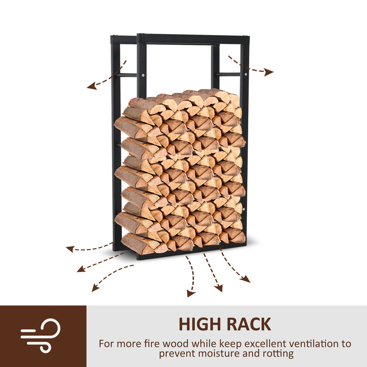 HOMCOM Metal Firewood Log Holder Tall Firewood Rack Indoor Outdoor Fireplace Wood Storage Shelf with Rust-Resistant, Black, 60W x 25D x 100H cm