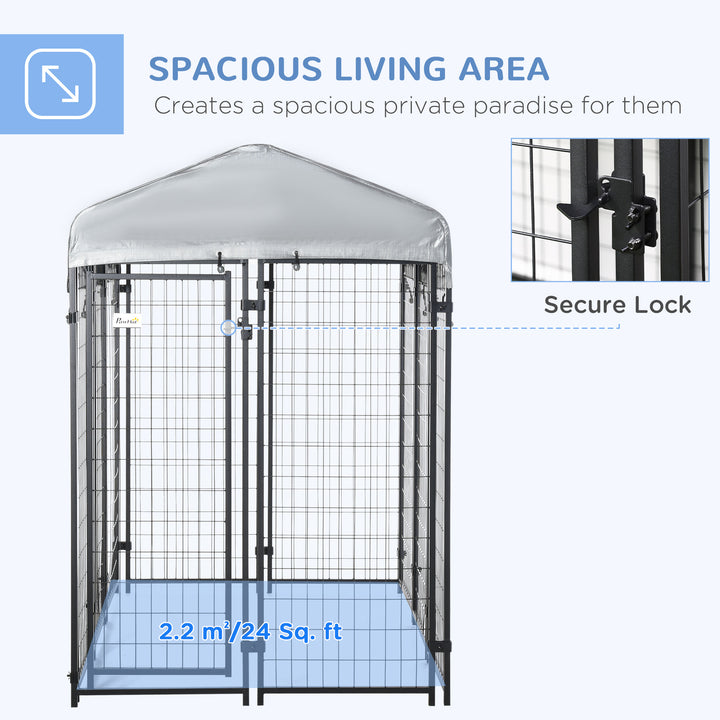 Outdoor Dog Kennel, Dog Run with UV-Resistant Canopy &amp; Lockable Design, Metal Playpen Fence for Large and Medium Dogs, 183 x 121 x 183 cm