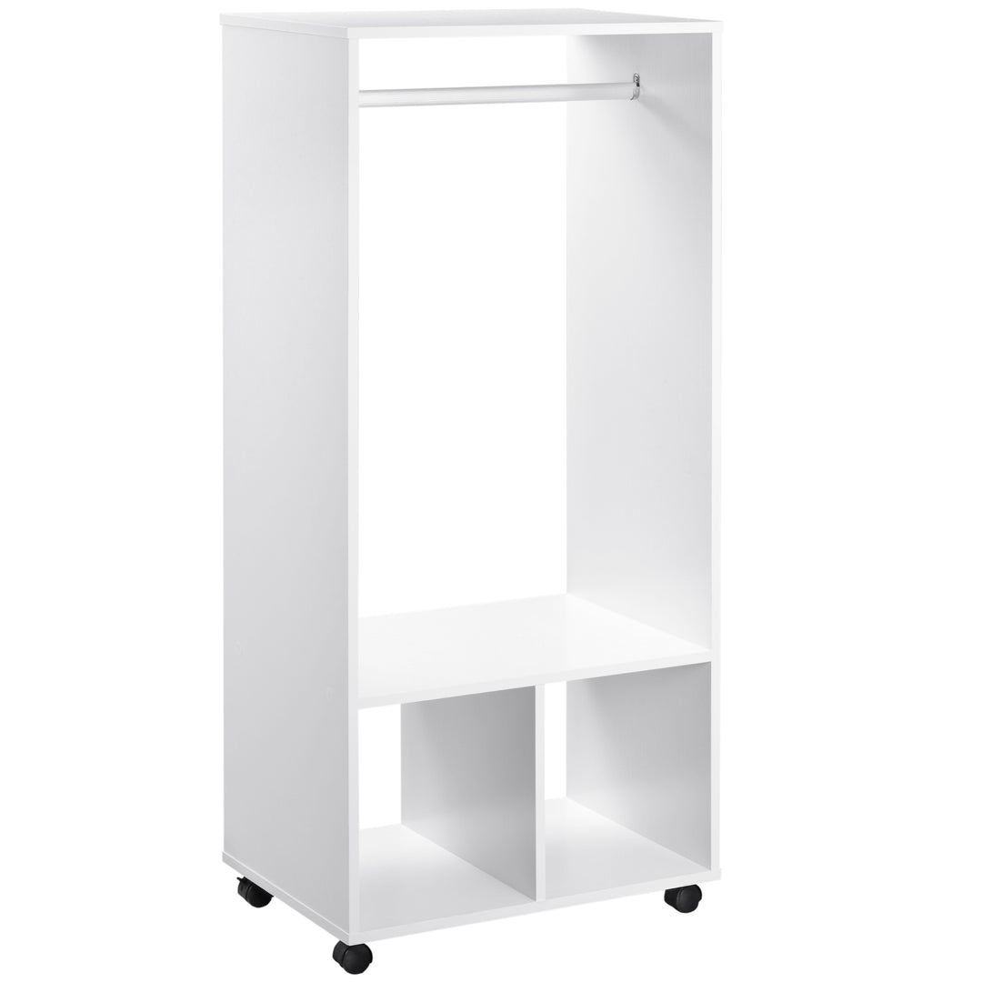 HOMCOM Open Wardrobe with Hanging Rod and Storage Shelves Mobile Garment Rack on Wheels Bedroom, Cloakroom, White