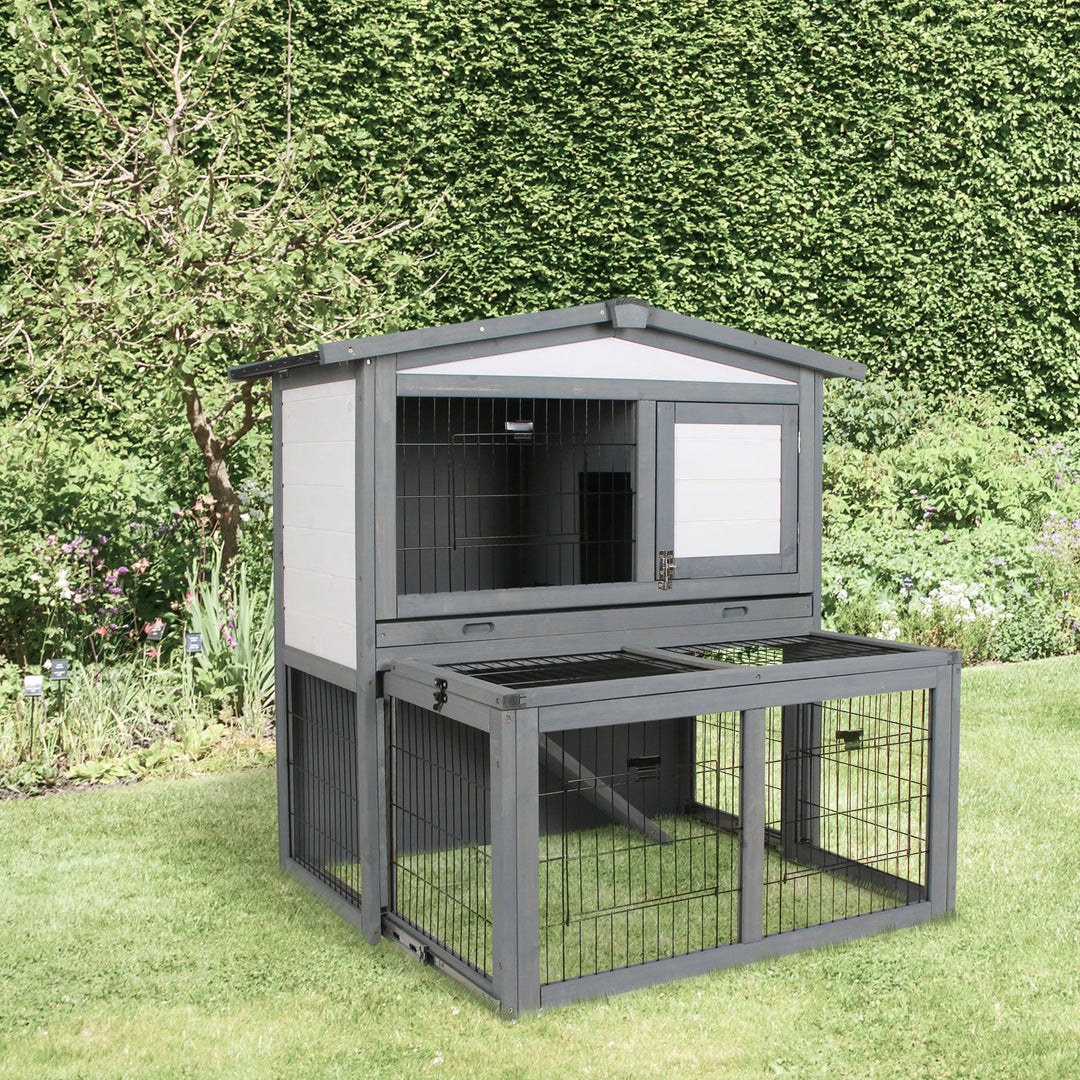 Rabbits 2-Tier Fur Wood Outdoor Hutch Grey