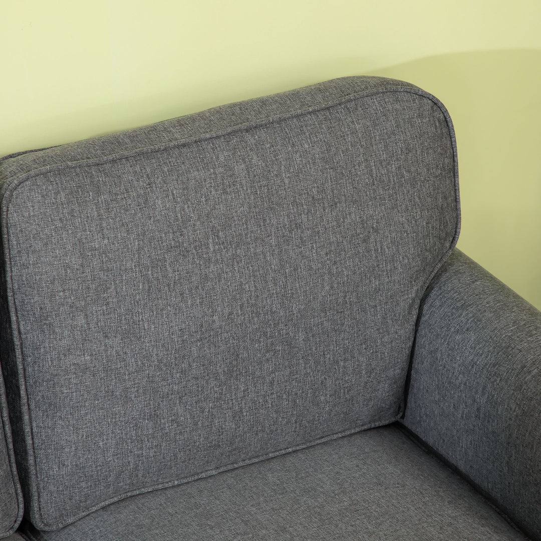 HOMCOM 3 Seater Sofas for Living Room, Fabric Couch with Nailhead Trim, Rolled Arms and Cushions, Grey
