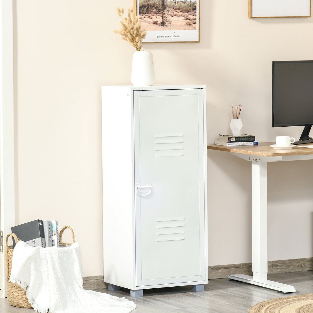 HOMCOM Modern 2-Tier File Cabinet, Storage Organizer with Metal Louvred Door for Living Room, Study, Playroom, White