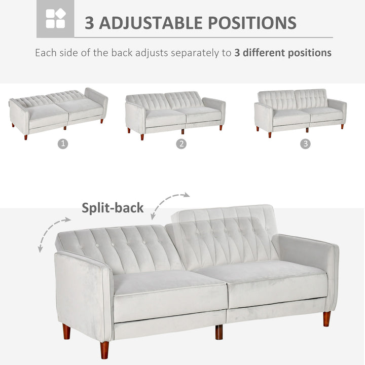 Modern Convertible Sofa Futon Velvet-Touch Tufted Couch Compact Loveseat with Adjustable Split Back, Light Grey