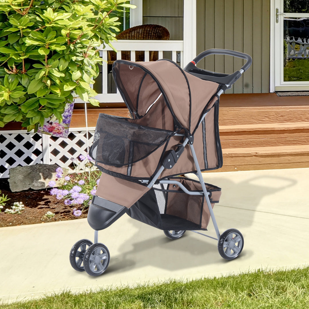 Pawhut Dog Pram Pet Travel Stroller Dog Pushchair W/Three Wheels-Coffee