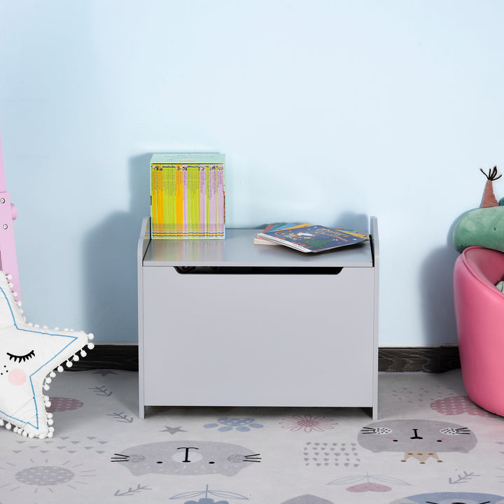 Wooden Kids Children Toy Storage Organizer Chest Safety Hinge Play Room Furniture Grey 60 x 40 x 48 cm