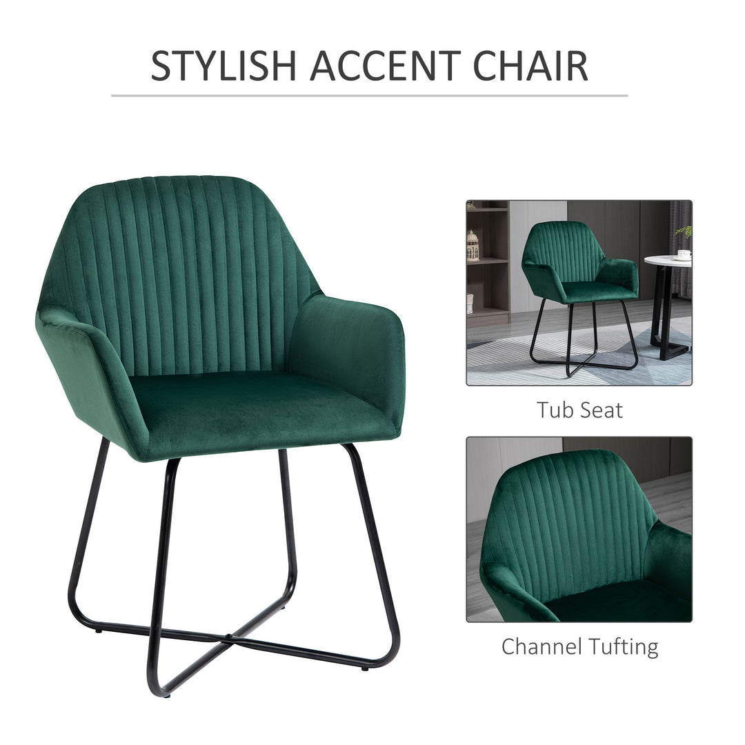 HOMCOM Modern Accent Chair Velvet-Touch Fabric Upholstered Lounge Armchair with Metal Base, Green