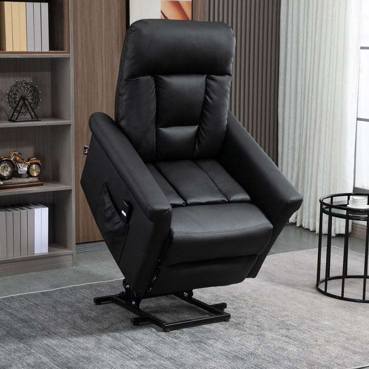 Power Lift Chair, PU Leather Recliner Sofa Chair for Elderly with Remote Control, Side Pocket, Black