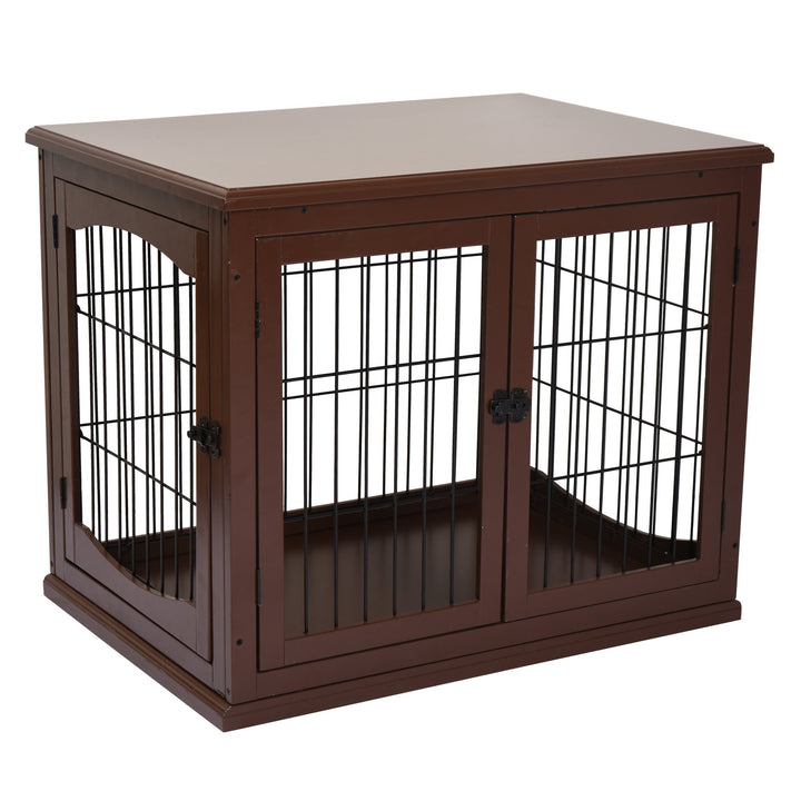 66cm Modern Indoor Pet Cage w/ Metal Wire 3 Doors Latches Base Small Animal House Tabletop Crate Decorative Stylish Brown