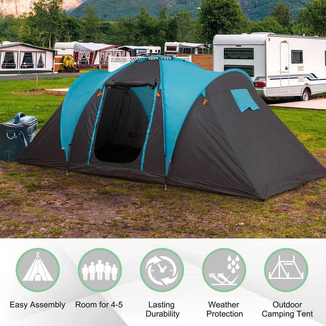 4-Person Outdoor Steel Frame Camping Tent Blue