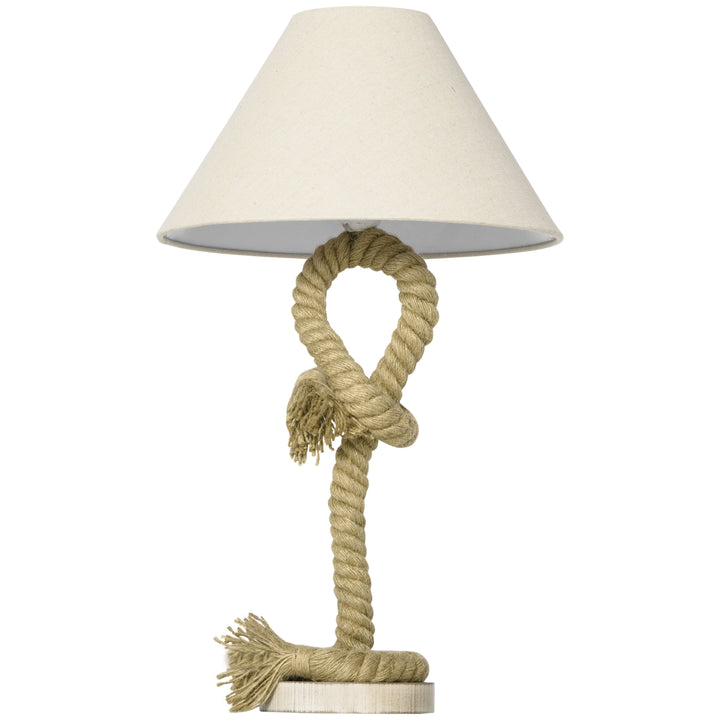 HOMCOM Nautical Style Table Lamp with Fabric Lampshade, Twisted Rope Bedside Lamp for Bedroom, Study, Living Room, Beige