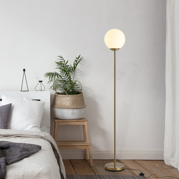 171cm Glass Globe Floor Lamp Metal Frame Sphere Light Pedal Switch Home Office Living Room Modern Unique Standing Beautiful Furnishing - Gold