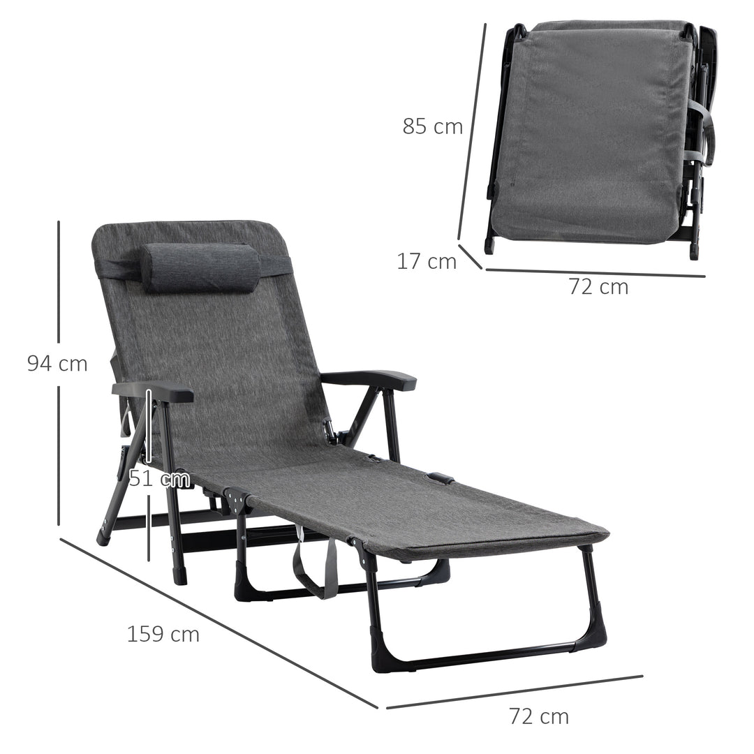 Outsunny Garden Lounger, Mesh Fabric Lounge Chair, 7-Reclining Position Sleeping Bed w/ Pillow &amp; Cup Holder or Poolside, 94H x 72W x 159D, Dark Grey