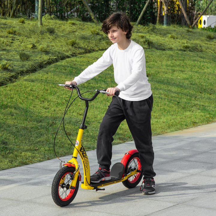 Kids Kick Scooter, w/ Adjustable Height, Front Rear Dual Brakes, 12 Inch Inflatable Rubber Wheels, for Ages 5+ Years - Yellow
