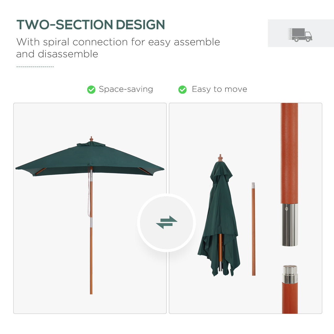 Garden Umbrella Patio Umbrella Market Parasol Outdoor Sunshade 6 Ribs with Wood and Bamboo Frame Brown Green