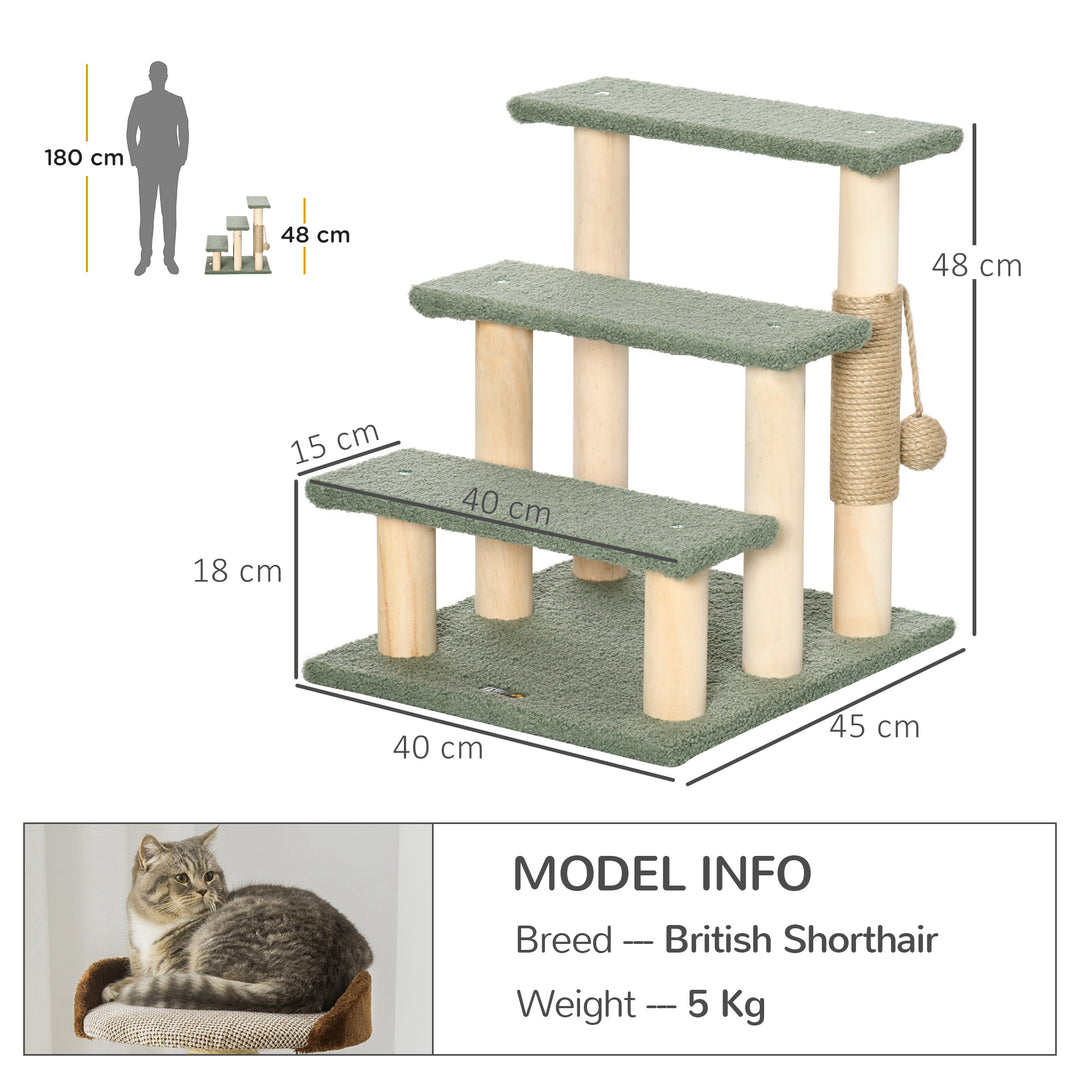 48cm Cat Tree, 3-Layer Kitty Ladder, Cat Climbing Toy, Cat Tower with Ball Toy Jute Scratching Post, Green