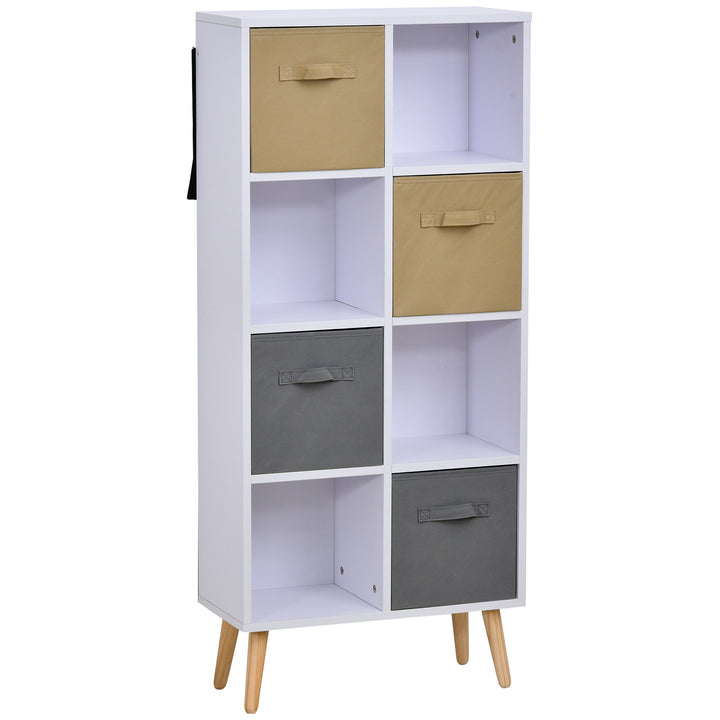 HOMCOM Freestanding 8 Cube Storage Cabinet Unit w/ 4 Fabric Drawers Handles Home Office Organisation Shelves Furniture 54.5L x 24W x 122.5H cm