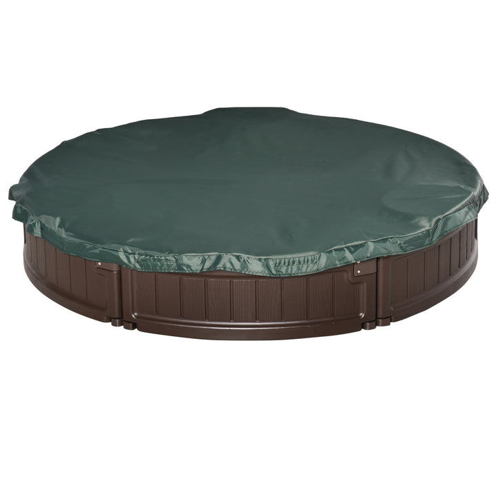 Kids Outdoor Round Sandbox w/ Waterproof Oxford Canopy Bottom Fabric Liner Children Playset for 3-12 years old Backyard Brown