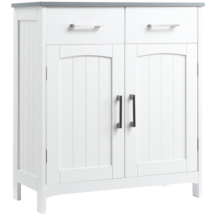 Freestanding Bathroom Cabinet, Storage Cupboard with 2 Drawers, Double Doors, Adjustable Shelf, White
