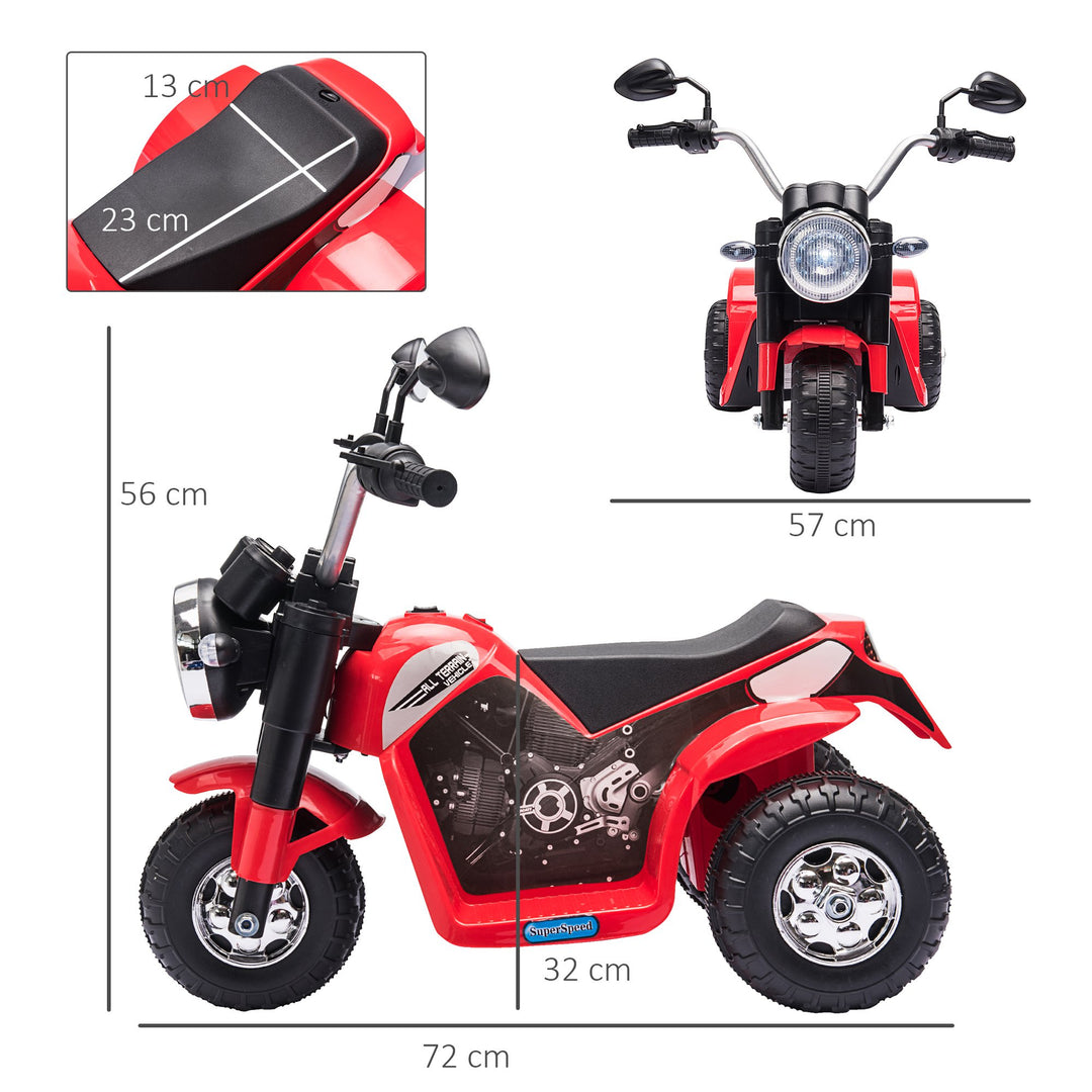 Kids Electric Motorcycle Ride-On Toy 3-Wheels Battery Powered Motorbike Rechargeable 6V with Horn Headlights Motorbike for 18 - 36 Months Red