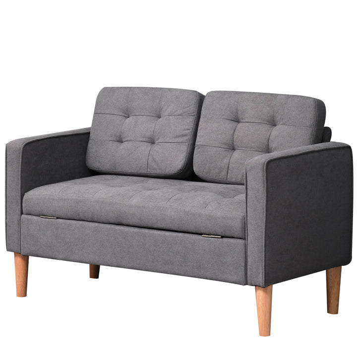 2 Seater Storage Sofa Compact Cotton Loveseat w/ Wood Legs Back Buttons Comfortable Padding Home Office Living Couch Furniture Grey