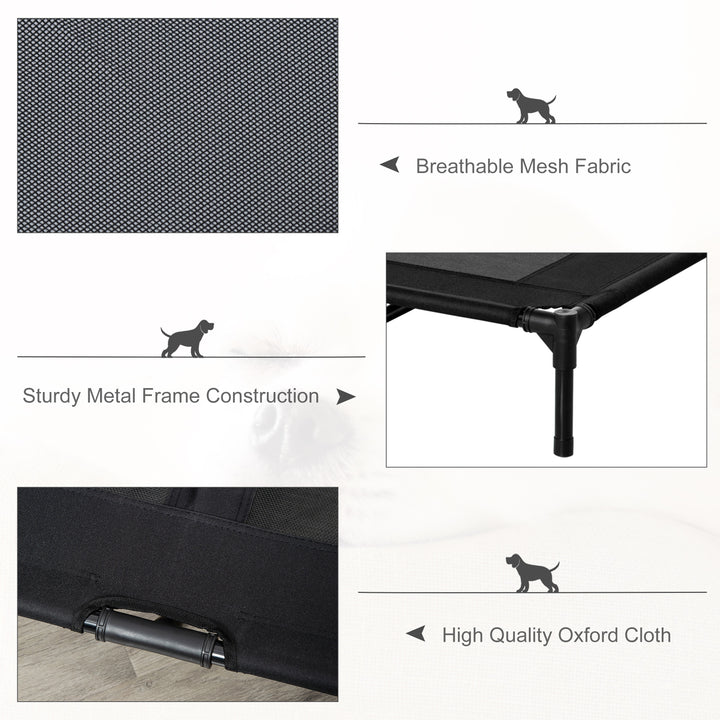 Large Raised Dog Bed Cat Elevated Lifted Cooling Portable Camping Basket Outdoor Indoor Mesh Pet Cot Metal Frame, Black