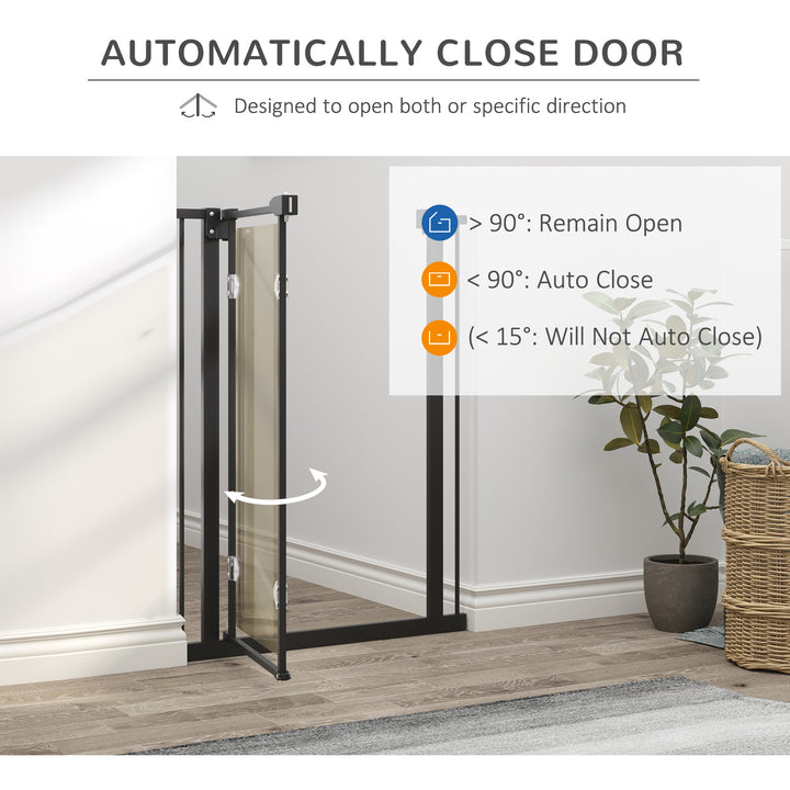 PawHut Pressure Fit Pet Safety Gate, Auto-Close Dog Barrier Stairgate, Double Locking, Acrylic Panel, for Doors, Hallways, Openings 76-82 cm, Black