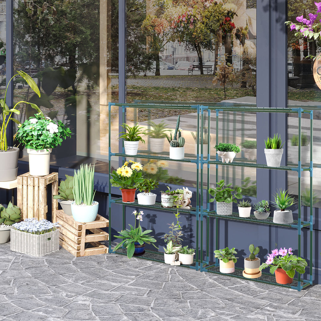 Modern Plant Stand Set of 2, 4-Tier Planter Holder with Steel Frame, Outdoor Flower Display Rack for Potted Plants Balcony Décor, Green