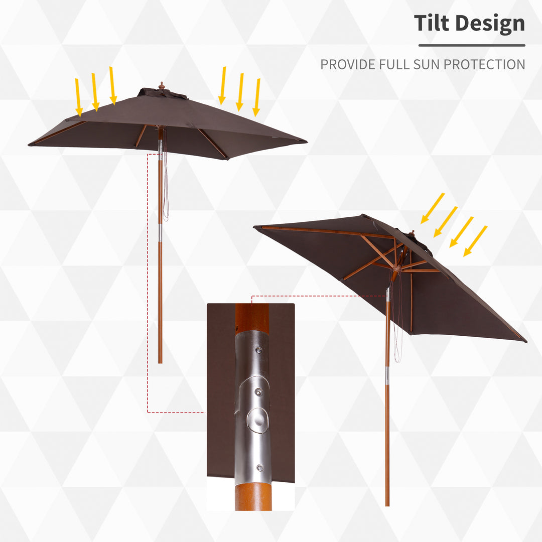 Outsunny 2m x 1.5m Patio Parasol Garden Umbrellas Sun Umbrella Bamboo Sunshade Canopy Outdoor Backyard Furniture Fir Wooden Pole 6 Ribs Tilt Mechanism