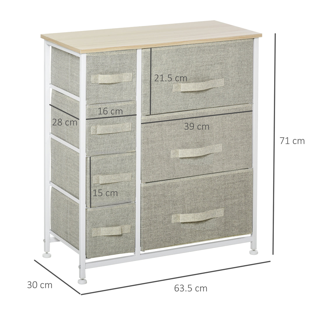 Vertical 7 Linen Drawers Cabinet Organizer Storage Dresser Tower with Metal Frame Adjustable Feet for Living Room, Bathroom, Kitchen